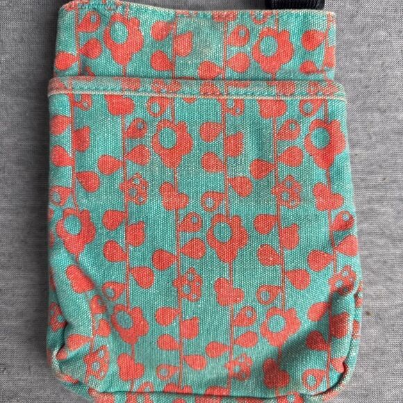 KAVU Zippit Cross Body Shoulder Bag Green And Orange Floral Pattern - Picture 4 of 5